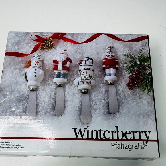 Pfaltzgraff Winterberry Set of 4 Christmas Spreaders Ceramic  NEW - Picture 5 of 5